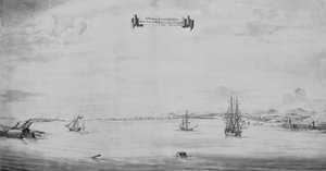 Een uitzicht op Louisbourg genomen vanuit de NE haven, 1749 door English School